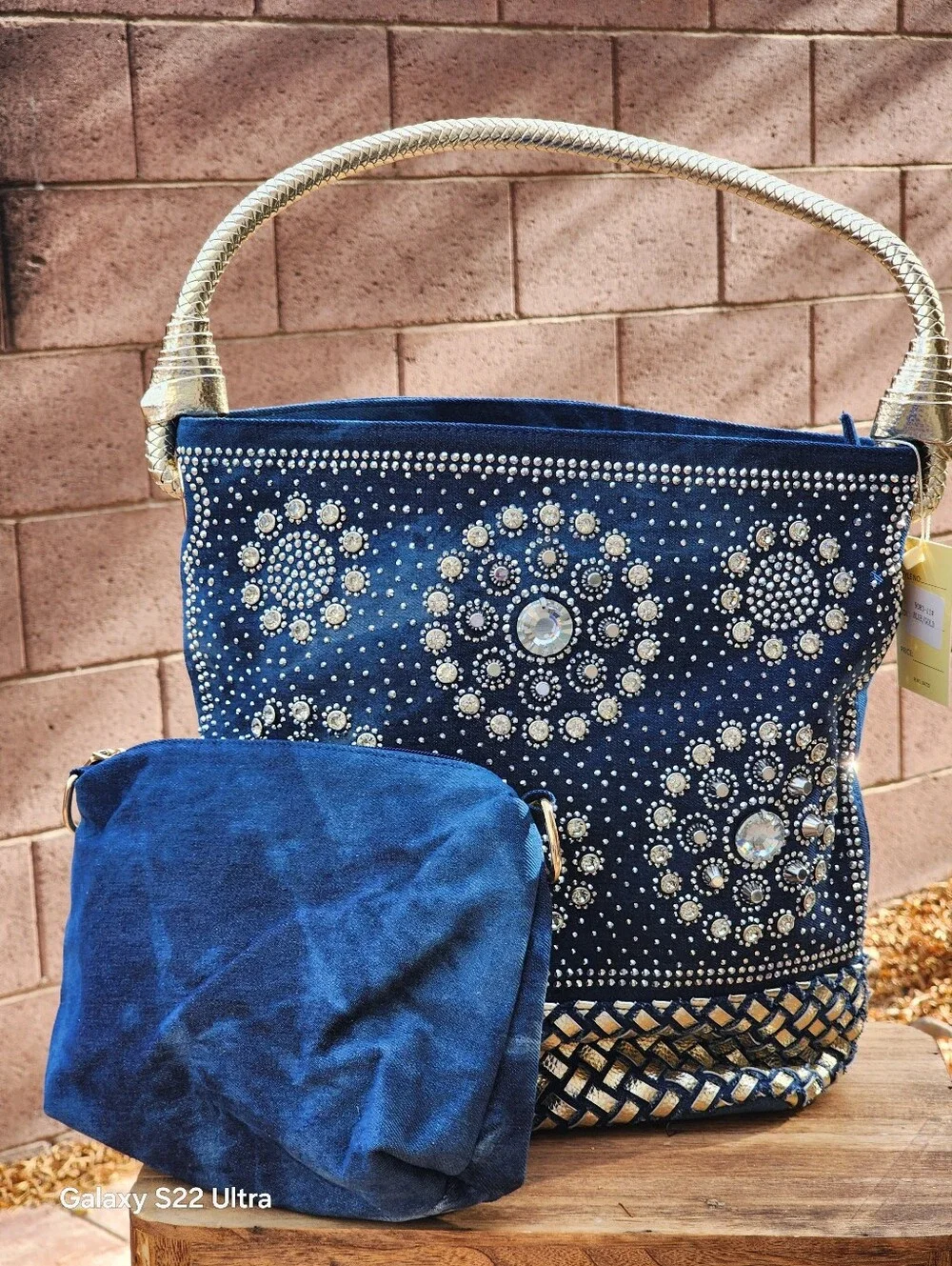 LMD/9000 Women's Fashion Denim Hobo Bucket Floral Pattern Denim  Shoulder Bag